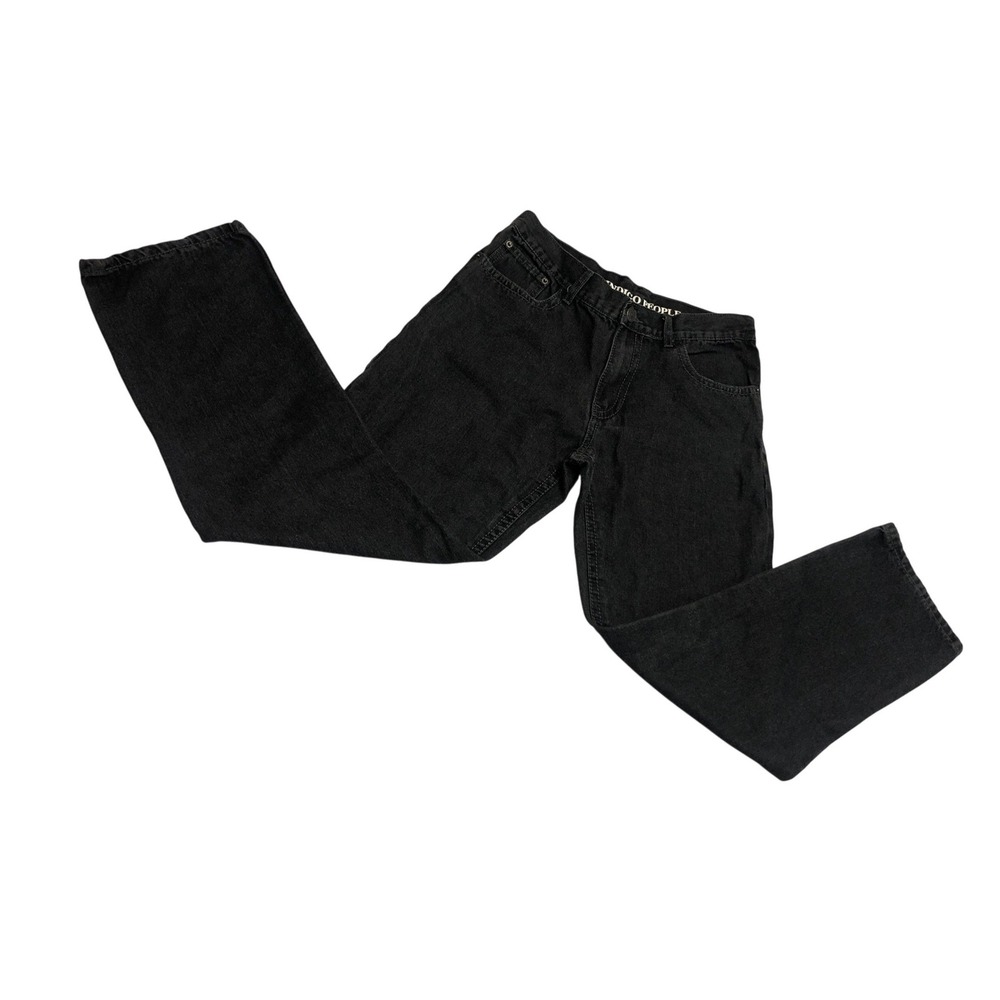 Indigo People Mens Black Straight Leg Denim Jeans Embroidered Pockets 34x30